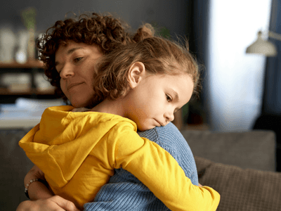 Mother and child after a restraining order being filed in Texas.