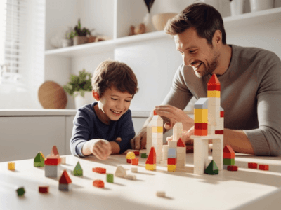 Dad and son playing together